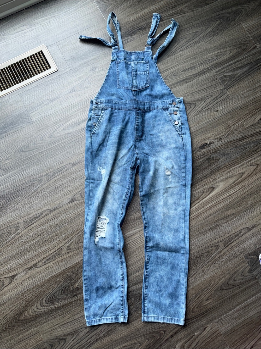 Forever 21 Light Blue Distressed Denim Overalls